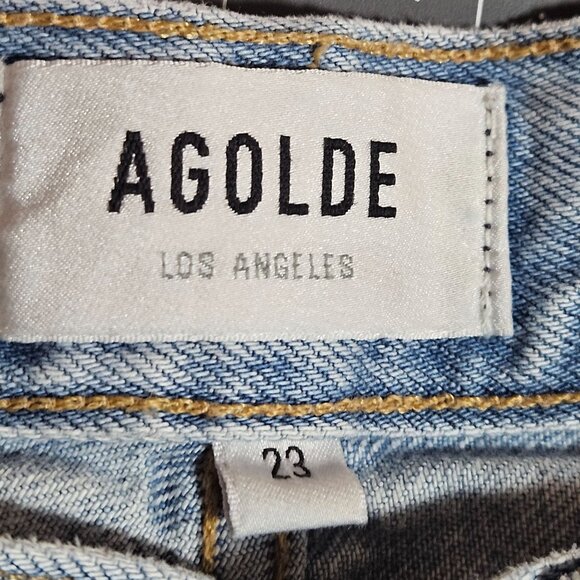 Agolde Riley High Rise Straight Crop Jeans Womens 23 Light Wash Distressed 100% - Picture 4 of 16